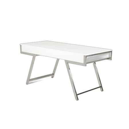 Homeroots 63" White and Silver Writing Desk With Three Drawers 482420