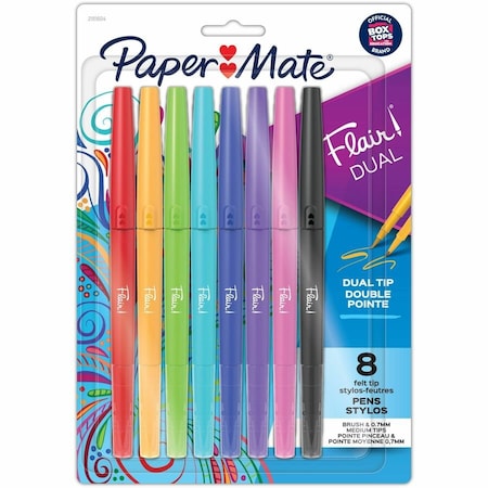 Paper Mate Flair DUAL Pens, Brush & Medium Tips (0.7mm), 0.7 mm Medium Pen Point, Assorted Ink, 4PK 2181604