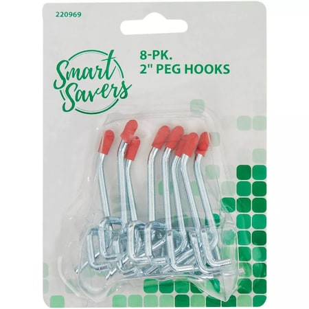 Smart Savers 2'' Angled Pegboard Hook, 8-Count 820433