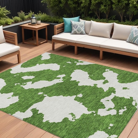 Homeroots 8' X 10' Green And Ivory Abstract Washable Indoor Outdoor Area Rug 614530