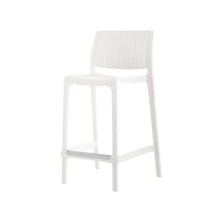 Homeroots Set of Four 26" White Faux Rattan Heavy Duty Plastic Low Back Outdoor Counter Height Bar Chairs 565352