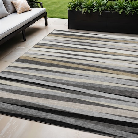 Homeroots 5' X 8' Gray Ivory And Beige Striped Washable Indoor Outdoor Area Rug 597326