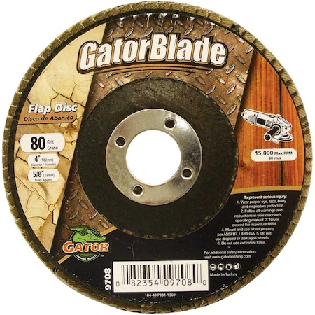 Gator Blade 4'' x 5/8'' 80-Grit Type 29 Angle Grinder Flap Disc 9708