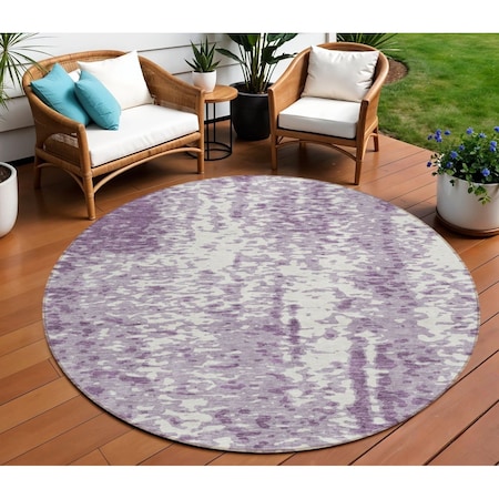 Homeroots 8' Lavender And Ivory Round Abstract Washable Indoor Outdoor Area Rug 612955