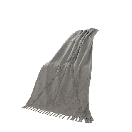 Homeroots 50" X 60" Gray Woven Cotton Throw Blanket with Fringe 516544