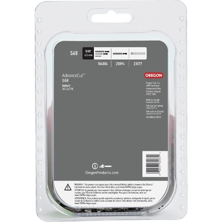 Oregon AdvanceCut Chainsaw Chain for 20-Inch Bar -68 Drive Links fits DeWalt ddcs677b S68