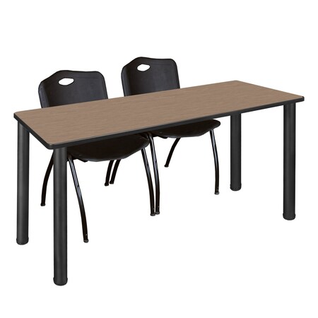 Regency Kee Training Table W/ 2 M Stack Chairs, 60 in W, 24 in L, Noble Oak MT6024NOBPBK47BK