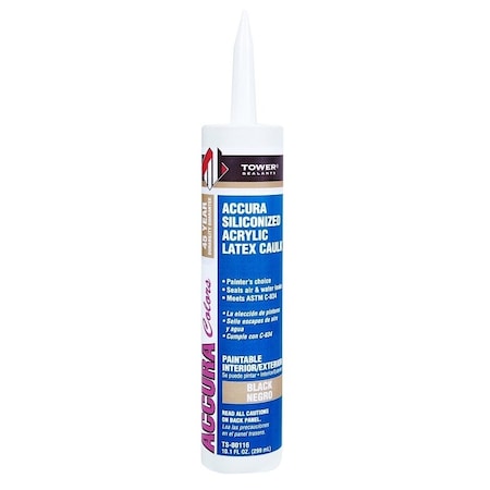 Tower Sealants ACCURA Silicone Caulk, Black, 7 to 14 days Curing, 40 to 140 deg F, 10.1 fl-oz Tube TS-00116