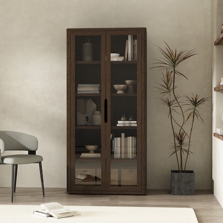 Manhattan Comfort Rivington 38in Bookcase Cabinet in Walnut BC005-BR