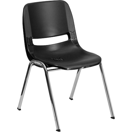 Flash Furniture Stack Chair, Plastic, Black, 18" H RUT-18-BK-CHR-GG