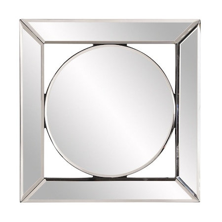 Homeroots 12" Round in Square Glass Framed Accent Mirror 383715
