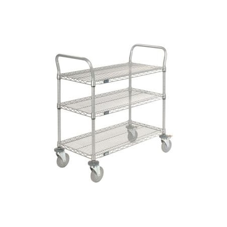 Global Equipment Nexel Utility Cart, 3 Shelf, Nexelate , 36"L x 21"W x 39"H, Polyurethane Brake Casters 2136P3EPB