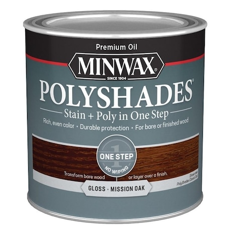 Minwax 214854444 Waterbased Polyurethane Stain, Gloss, Liquid, Mission Oak, 0.5 pt, Can 21485