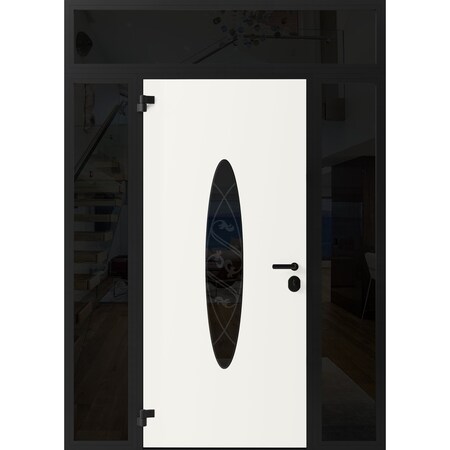 Vdomdoors Front Exterior Prehung Steel Door Ronex1277 Black Enamel 2 Sidelight and Transom Window Sidelite RONEX1277EXD-BLK-W14+36+14xH80+16-RH-I