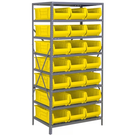 Quantum Storage Systems WIRE SHELVING UNIT W/21 YELLOW BINS 2475-952YL