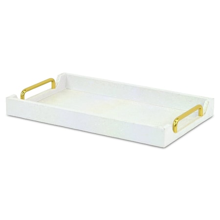 Homeroots 16in White Faux Shagreen Serving Tray With Handles 713551