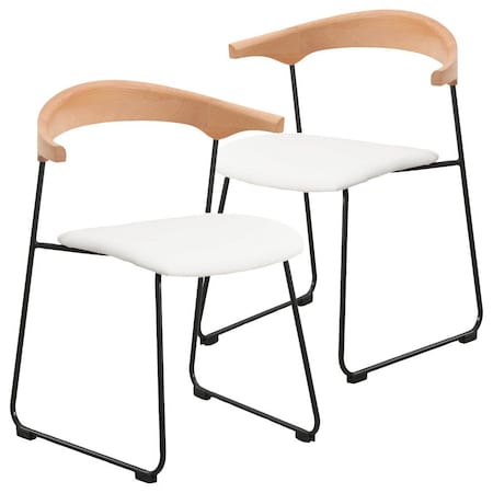 Leisuremod Lyra Collection Modern Chair in Natural Wood back and White Seat, 2PK LCNW-41W2