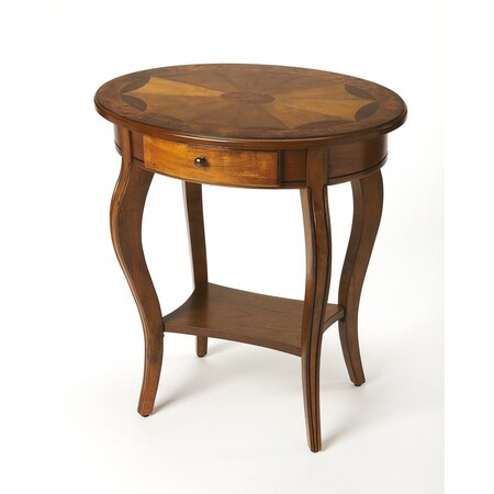 Homeroots 25" Brown Wood Oval Coffee Table With Drawer And Shelf 389903