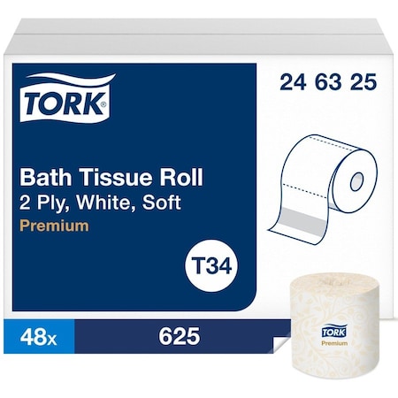 Tork Tork Toilet Paper Roll White T34, Premium, 2-ply, 48 x 625 sheets, 246325, PK48 246325