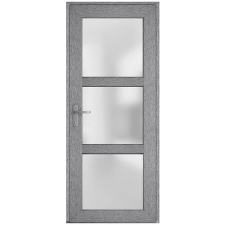 Vdomdoors Front Exterior Prehung FiberGlass Door Frosted Glass / Manux 8552 Grey Ash / Transom Window / Offic MANUX8552EXD-SS-W36 x H80+14-Left-hand Inswing