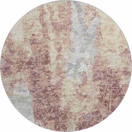 Homeroots 8' Plum And Ivory Round Abstract Washable Indoor Outdoor Area Rug 643621