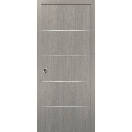 Sartodoors Modern Pocket Door, Planum 0020 Grey Oak, Kit Trims Rail Hardware, Solid Wood Interior Bedroom Slid PLANUM0020PD-SD-3096