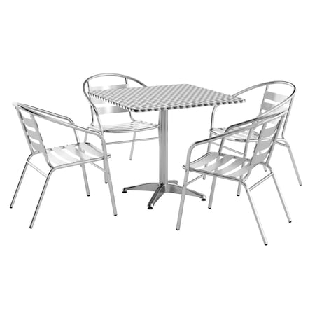 Flash Furniture Square Table Set, Aluminum, Plastic, Stainless Steel, Grey TLH-ALUM-32SQ-017BCHR4-GG