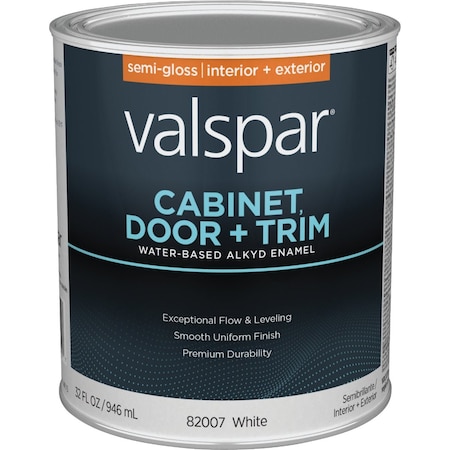 Valspar Cabinet Door & Trim Waterborne Alkyd Semi-Gloss Interior/Exterior Enamel Wht Base 1 Qt. 028.0082007.005