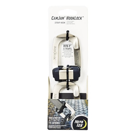 Nite Ize Strap Hook, 1 3/8" L, 2 1/16" W, Silver, PK2 CJHL-11-2R8