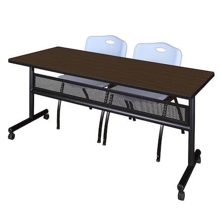 Regency Kobe Flip-Top Privacy Nesting Table W/ 2 M Stack Chairs, 72 in W, 30 in L, Neo Walnut MKFTM7230NW47GY