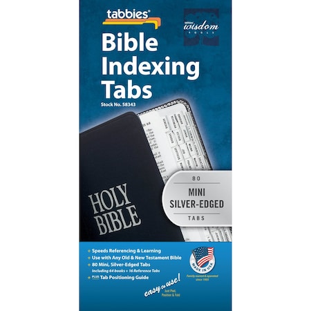 Tabbies BIBLE INDEXING TABS- MINI OT & NT, 80 SILVER-EDGED TABS, 1"L-1/4" EXT, 10 PKS/BX, 10PK 58343