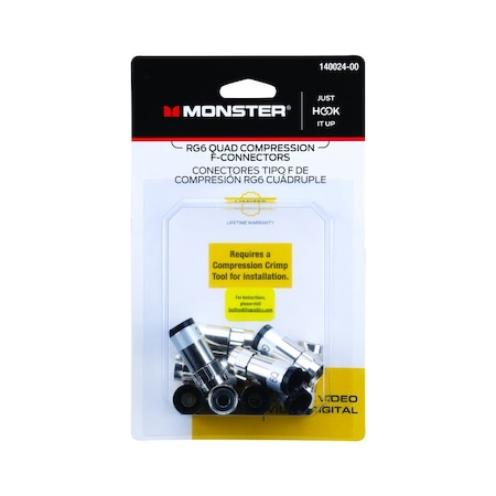 Monster Cable Just Hook It Up Compression RG6 Quad Compression  Connector, 10PK 140024-00