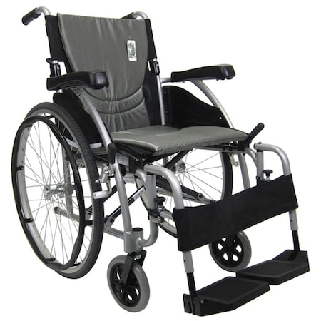 Karman Healthcare S-Ergo 115 18 in. seat Ultra Lightweight Ergonomic Wheelchair with Swing Away Footrest in Silver S-Ergo115F18SS