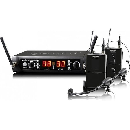 Gemini Dual 100-Channel UHF Wireless System Convertible headset/lavalier microphone with belt pack transmi UHF-4200HL