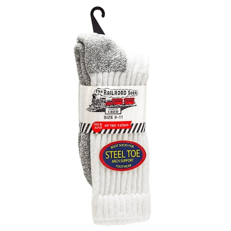 Railroad Sock Unisex Crew Socks, 70% Cotton, 20% Nylon, 10% Acrylic, White, 5-10 W; 4 Pair-7.5 M, 1 PR 624