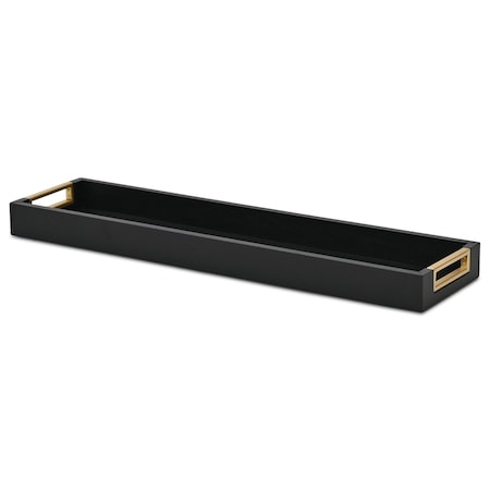 Homeroots 24in Black Solid Wood Handmade Vanity Tray With Handles 713538