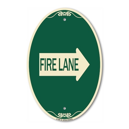 Signmission Fire Lane Right Arrow, 12 Inch X 18 Inch Architectural Oval, Heavy Gauge Aluminum A-OV-G-1218-24391