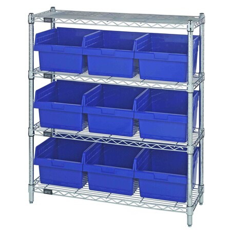 Quantum Storage Systems WIRE SHELVING UNIT WITH BINS BLUE WR4-39-1236-809BL