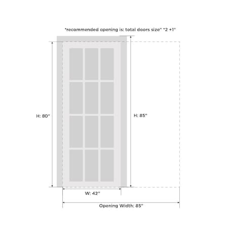 Sartodoors French Interior Door, 30" x 96", Gray QUADRO4055PD-WS-42