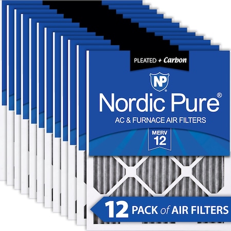Nordic Pure 14x18x1 Plus Carbon Pleated Air Filter, High Capacity, MERV 12, 12 PK 14x18x1PM12C-12