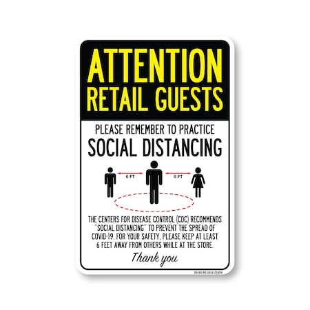 Signmission PSA Retail Guests Practice Social Distancing 14in X 10in Peel And Stick Wall Graphic, RD-1014-25406 OS-NS-RD-1014-25406