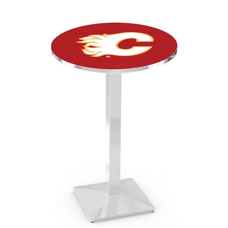 Holland Bar Stool Co 42" Chrome Calgary Flames Pub Table, 36" dia. Top L217C4236CalFla