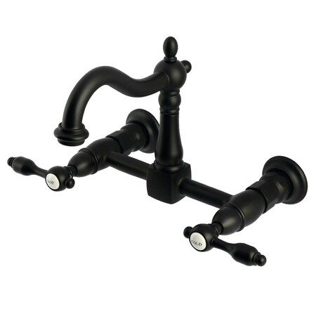 Kingston Brass Two-Handle Wall Mount Bridge Kitchen Faucet, Matte Black KS1260TAL