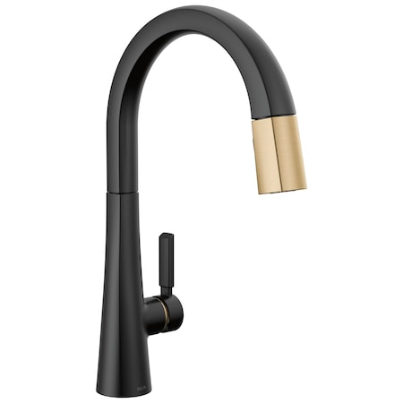 Delta Monrovia Single Handle Pull-Down Kitchen Faucet In Matte Black / Champagne Bronze 9191-GZ-PR-DST