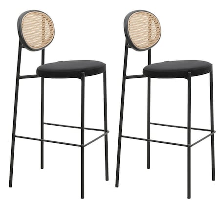 Leisuremod Euston Modern Wicker Bar Stool With Black Steel Frame, Black, 2PK EC29BL2