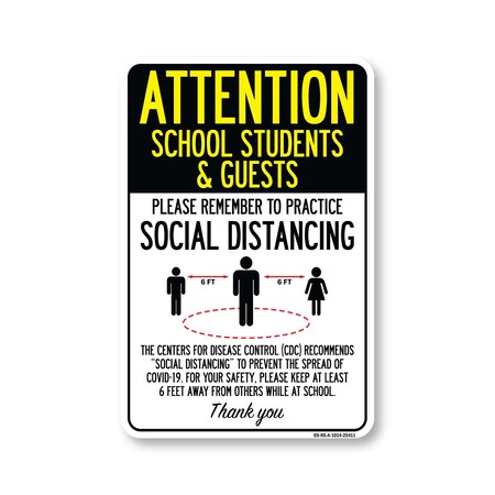 Signmission PSA, School Students And Guests Practice Social Distancing, 14in X 10in, OS-NS-A-1014-25411 OS-NS-A-1014-25411
