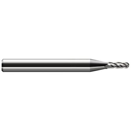 Harvey Tool Miniature End Mill-4 Flute-Ball, 741018, Uncoated, 0.8 mm Cutter Diameter, 2.4 mm Length of Cut 741018