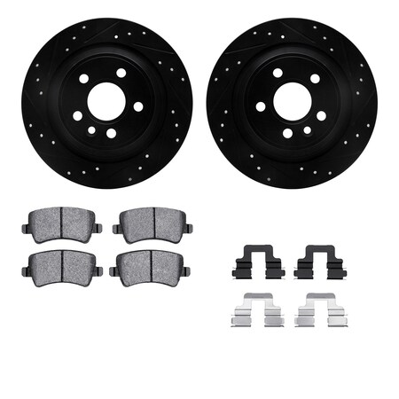 Dynamic Friction Co DFC Rotors-Drilled & Slotted-Black w/ 5000 Advanced Brake Pads Incl Hdw 8512-11034