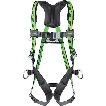 Miller Premium Breathable Full-Body Harness w/Steel Hardware, 5 Points of Adjustment, Back/Side D-Ring and Q AC-QC-D2/3XLGN