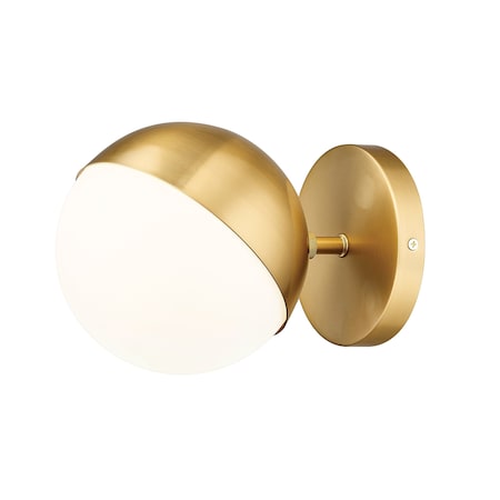 Z-Lite Realm Sphere 1 Light Wall Sconce, Modern Gold/Matte Opal, 6.25 In W 7517-1S-MGLD
